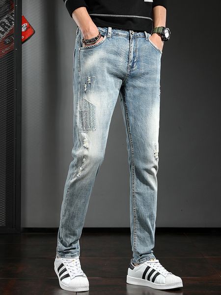 2021 moda masculina azul rasgado remendo streetwear algodo calas jeans retas b6u8, White;black
2021 moda masculina azul rasgado remendo streetwear algodo calas jeans retas b6u8, White;black