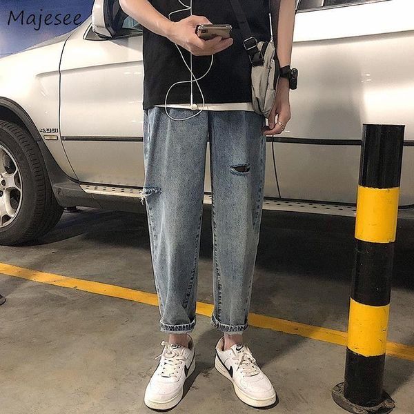 men jeans denim ankle length plus size 3xl hole solid loose korean ripped chic leisure trouser vintage hip-hop streetwear bf new, Blue
men jeans denim ankle length plus size 3xl hole solid loose korean ripped chic leisure trouser vintage hip-hop streetwear bf new, Blue