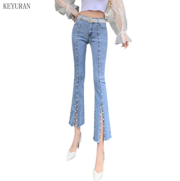 women's jeans high waist stretch skinny flared denim pants 2021 spring blue retro washed elastic split beaded slim trousers
women's jeans high waist stretch skinny flared denim pants 2021 spring blue retro washed elastic split beaded slim trousers