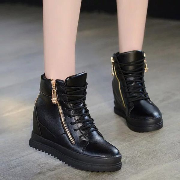 Women Sneakers Casual shoes Pu Leather Sport Run Shoes With Side Zipper White Shoes High top Ankle Boots Platform Sneaker 8344N, Black
Women Sneakers Casual shoes Pu Leather Sport Run Shoes With Side Zipper White Shoes High top Ankle Boots Platform Sneaker 8344N, Black