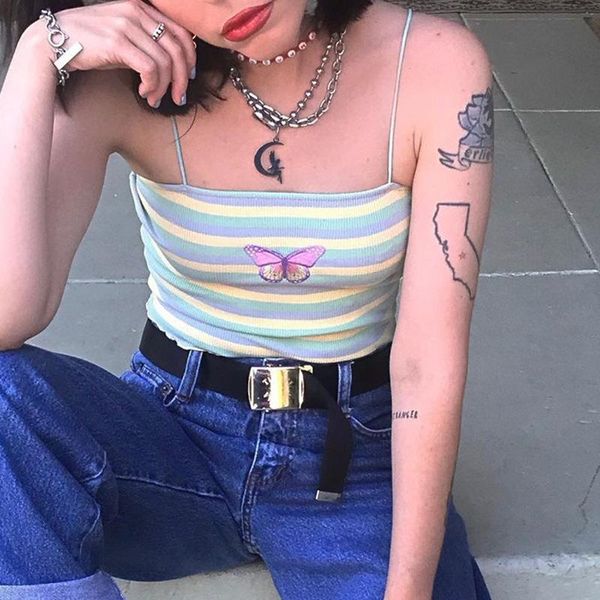 women's tanks & camis street hipster striped butterfly embroidery camisole female 2021 summer style ribbed knit cropped clubwear, White
women's tanks & camis street hipster striped butterfly embroidery camisole female 2021 summer style ribbed knit cropped clubwear, White