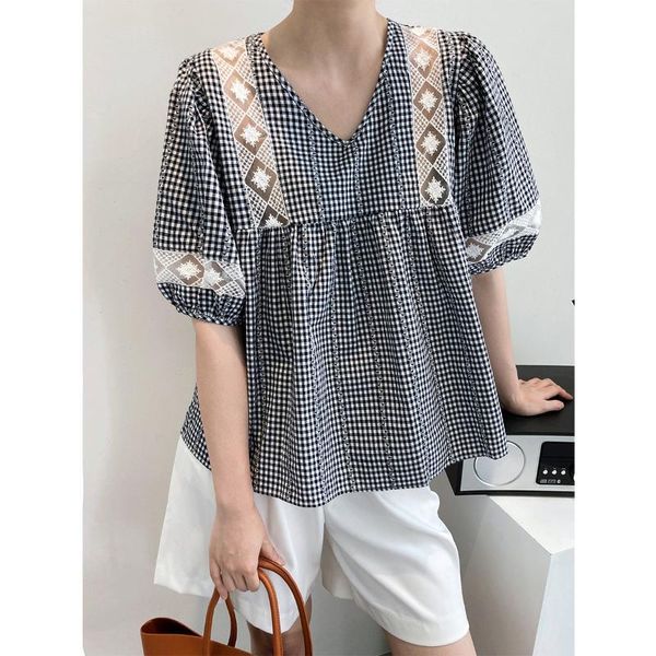 women's blouses & shirts yeeloca lace hollowed out plaid doll shirt summer v-neck loose blousers korean bubble sleeve trend top, White
women's blouses & shirts yeeloca lace hollowed out plaid doll shirt summer v-neck loose blousers korean bubble sleeve trend top, White
