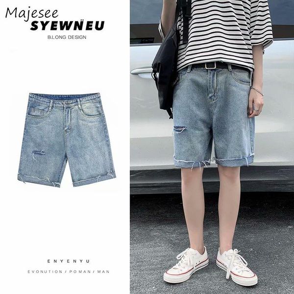 men's shorts men casual hole fashion summer denim trousers thin knee length simple solid all-match student streetwear korean style ins, White;black
men's shorts men casual hole fashion summer denim trousers thin knee length simple solid all-match student streetwear korean style ins, White;black