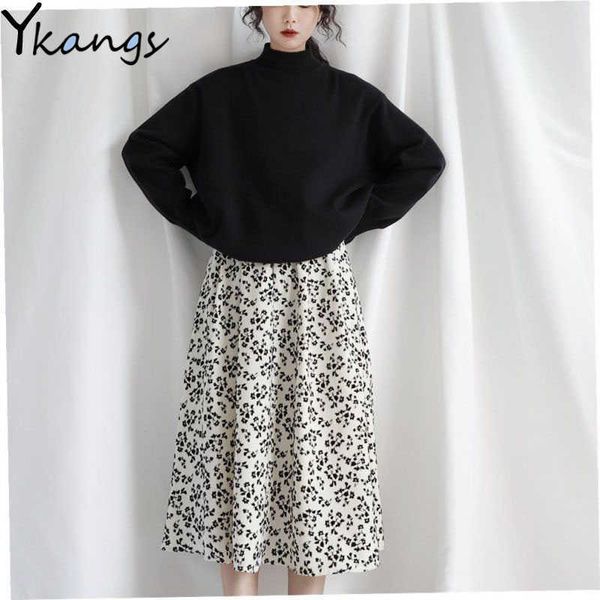 women's high-waisted mind temperament spring lady korean fashion slim floral aesthetic flocking printing a-line skirt 210619, Black
women's high-waisted mind temperament spring lady korean fashion slim floral aesthetic flocking printing a-line skirt 210619, Black