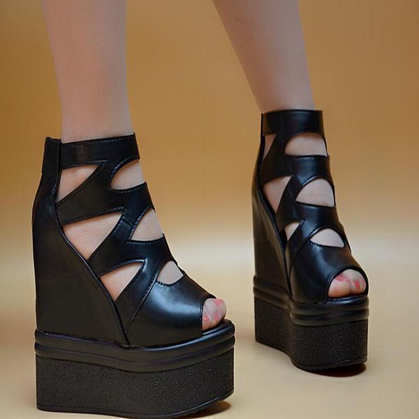 dress shoes hollow summer 14cm high heel wedges thick-soled platform women's sandals, Black
dress shoes hollow summer 14cm high heel wedges thick-soled platform women's sandals, Black