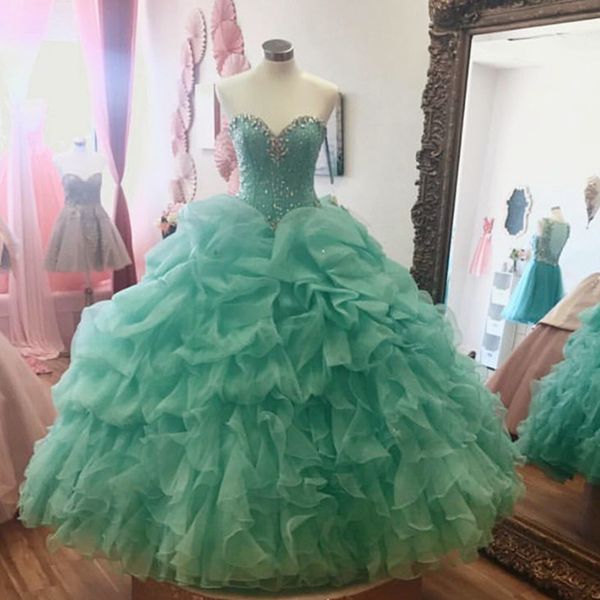 sweetheart quinceanera prom dresses beaded crystal ball gown sweet 16 dresses ruffles tulle lace up of back evening gowns, Blue;red
sweetheart quinceanera prom dresses beaded crystal ball gown sweet 16 dresses ruffles tulle lace up of back evening gowns, Blue;red
