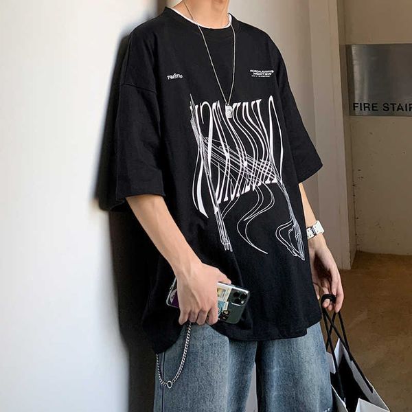 short sleeved t-shirt men's summer tiktok ins semi sleeve harold street hip hop dresses, White;black
short sleeved t-shirt men's summer tiktok ins semi sleeve harold street hip hop dresses, White;black