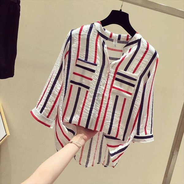 striped summer loose 3 women shirt 4 sleeve blue v neck chiffon blusas ropa de mujer, White
striped summer loose 3 women shirt 4 sleeve blue v neck chiffon blusas ropa de mujer, White