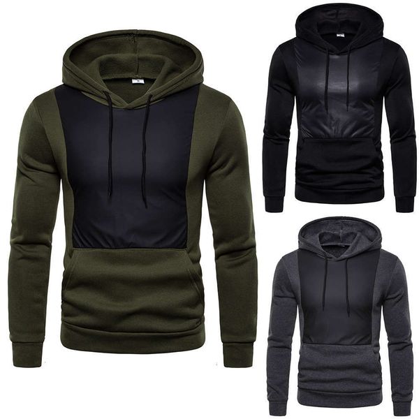 autumn new men's sports leisure hooded sweater fashion leather zipper decoration large size coat, Black 
autumn new men's sports leisure hooded sweater fashion leather zipper decoration large size coat, Black