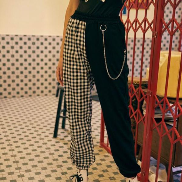 women's pants & capris woman fashion plaid patchwork cargo women spring fall casual high waist trousers with chain girls streetwear, Black;white
women's pants & capris woman fashion plaid patchwork cargo women spring fall casual high waist trousers with chain girls streetwear, Black;white