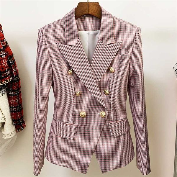 high street est designer jacket women's classic metal buttons double breasted slim fitting houndstooth blazer 211006, White;black
high street est designer jacket women's classic metal buttons double breasted slim fitting houndstooth blazer 211006, White;black