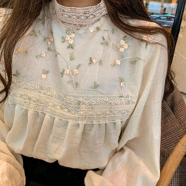 women's blouses & shirts 2021 brand lace stand collar long sleeve blouse embroideried flower chic women shirt autumn chemise blusa, White
women's blouses & shirts 2021 brand lace stand collar long sleeve blouse embroideried flower chic women shirt autumn chemise blusa, White