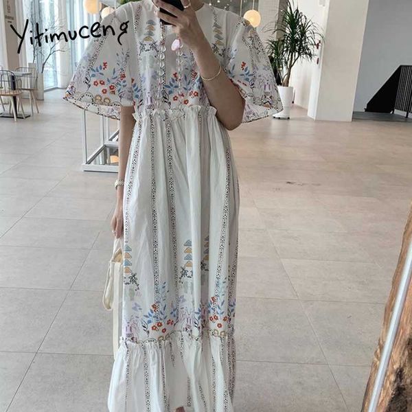 yitimuceng vintage long dresses for women summer floral print korean fashion oversized midi dress short puff sleeve white 210601, Black;gray
yitimuceng vintage long dresses for women summer floral print korean fashion oversized midi dress short puff sleeve white 210601, Black;gray