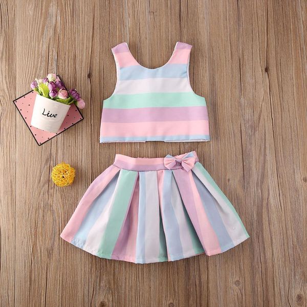 cute toddler infant baby girl clothes set rainbow striped sleeveless vest tutu princess skirts party outfits summer suits, White
cute toddler infant baby girl clothes set rainbow striped sleeveless vest tutu princess skirts party outfits summer suits, White