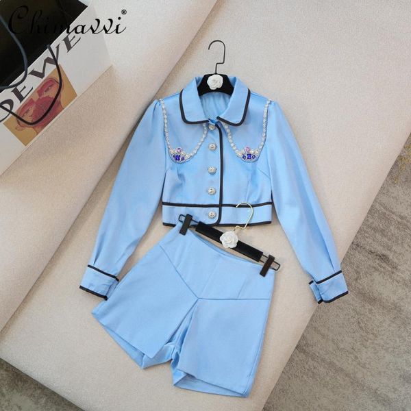 women's tracksuits 2021 fall clothing fashion collar long sleeve heavy rhinestone satin cardigan coat high waist shorts elegant outfit, Gray
women's tracksuits 2021 fall clothing fashion collar long sleeve heavy rhinestone satin cardigan coat high waist shorts elegant outfit, Gray