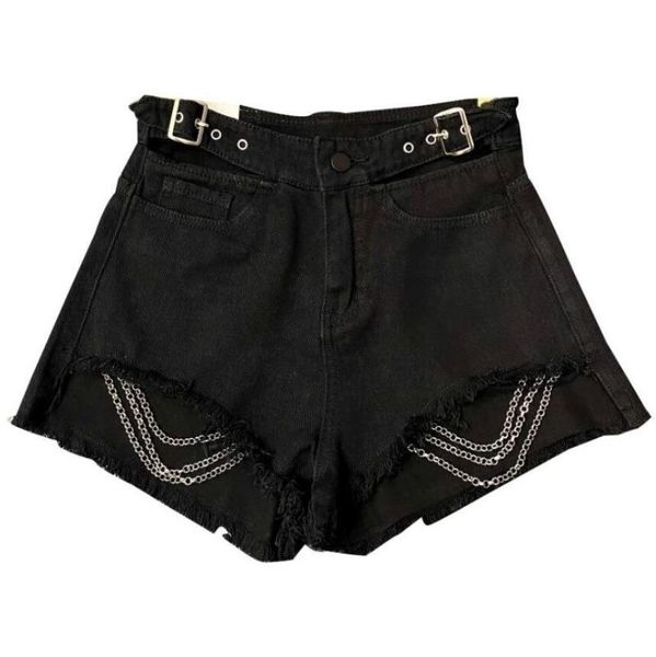 women's shorts black fringe chain denim women cut out summer adjustable belt high waist fitted solid casual jean s623, White;black
women's shorts black fringe chain denim women cut out summer adjustable belt high waist fitted solid casual jean s623, White;black