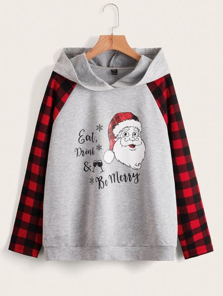 emery rose 1pc christmas plaid hoodie z4c6#, White;black