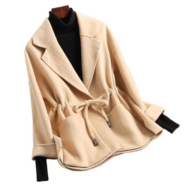 women's wool & blends 2021 woolen coat women clothing short belt double-faced cashmere jacket winter ladies fashion elegant outerwear a, Black
women's wool & blends 2021 woolen coat women clothing short belt double-faced cashmere jacket winter ladies fashion elegant outerwear a, Black