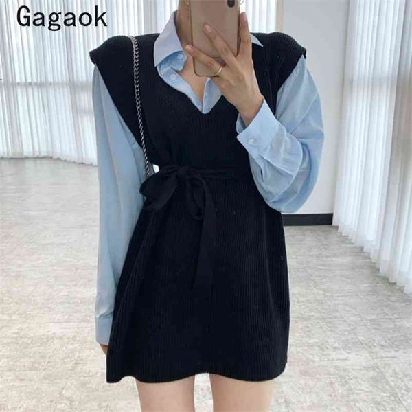 two piece set women korean simple fashion spring autumn slim chic lapel solid blouses + knit warm wild dresses 210531, White
two piece set women korean simple fashion spring autumn slim chic lapel solid blouses + knit warm wild dresses 210531, White