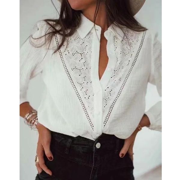women's blouses & shirts mosimolly lace embroidery shirt women hollow out button down female blusas, White
women's blouses & shirts mosimolly lace embroidery shirt women hollow out button down female blusas, White