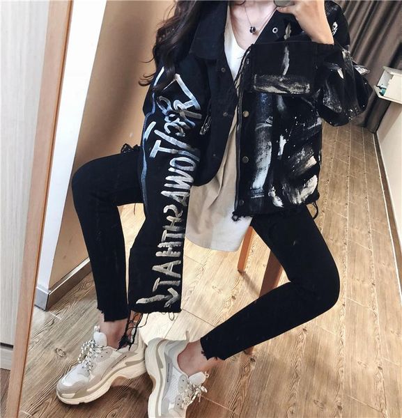 women's jackets 2021 autumn winter street wear graffiti denim cropped jacket fashion luxury designer clothes alternative, Black;brown
women's jackets 2021 autumn winter street wear graffiti denim cropped jacket fashion luxury designer clothes alternative, Black;brown