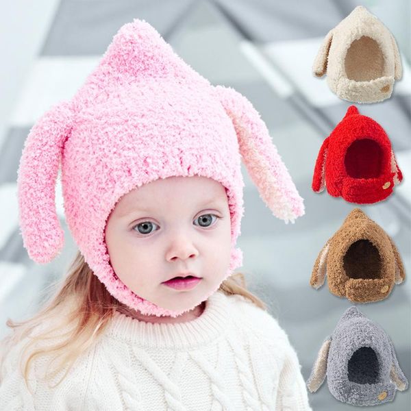 caps & hats kids winter plush woollen cap children's ear velvet windproof full cover earflap hood knitted hat boys girls gift, Yellow