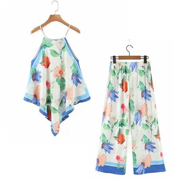 women's two piece pants set women 2021 summer holidays beach style chiffon floral print ladies strap tube with wide leg, White
women's two piece pants set women 2021 summer holidays beach style chiffon floral print ladies strap tube with wide leg, White