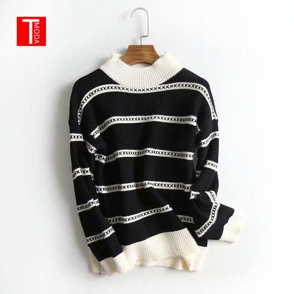 women's sweaters tmoda 2021 knitted solid loose knit plus size white pullover ladies autumn winter striped jumpers, White;black
women's sweaters tmoda 2021 knitted solid loose knit plus size white pullover ladies autumn winter striped jumpers, White;black