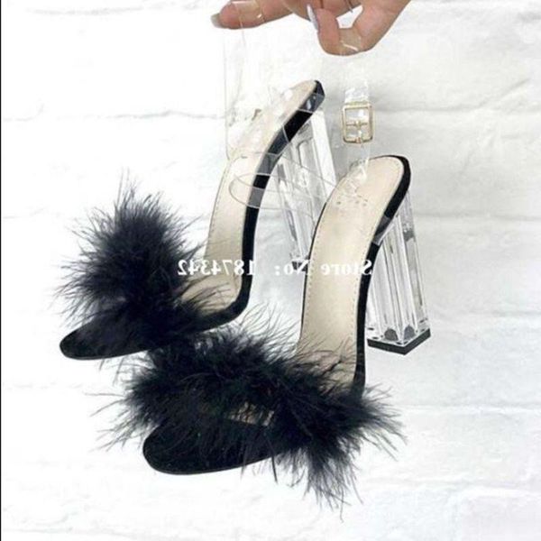 sandals test pcv crystal heel hair square fashion summer high women, Black