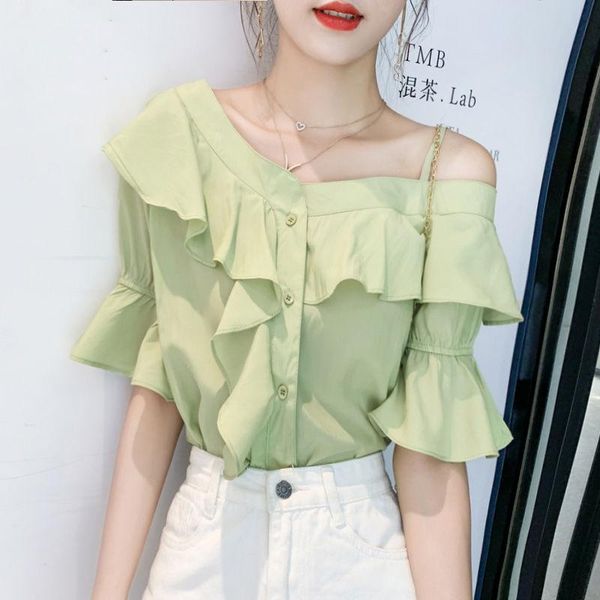 women's blouses & shirts summer women off shoulder chiffon shirt sweet cute flare sleeve ruffles blouse ladies plus size d311, White
women's blouses & shirts summer women off shoulder chiffon shirt sweet cute flare sleeve ruffles blouse ladies plus size d311, White