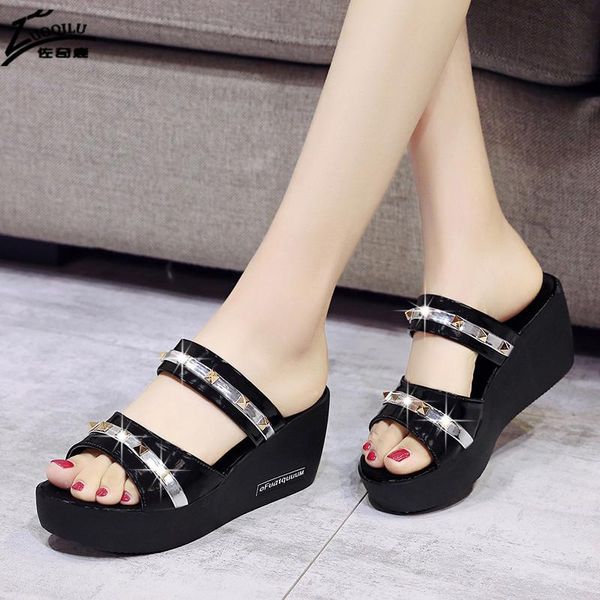 sandals cryatal slippers women summer wedge platform beach slidees rhinestone high heel women's shoes, Black
sandals cryatal slippers women summer wedge platform beach slidees rhinestone high heel women's shoes, Black