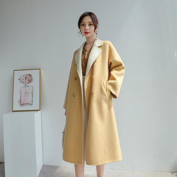women's wool & blends fashion cashmere double-sided long coat with belt ol style female tailored collar overcoat autumn winter warm out, Black
women's wool & blends fashion cashmere double-sided long coat with belt ol style female tailored collar overcoat autumn winter warm out, Black