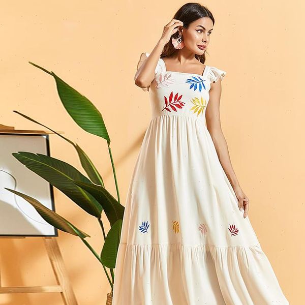 white spaghetti strap maxi dress sweet sleeveless colored leaves embroidered bohemian a line swing pleated dress summer, Black;gray
white spaghetti strap maxi dress sweet sleeveless colored leaves embroidered bohemian a line swing pleated dress summer, Black;gray