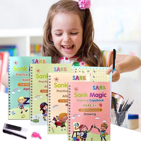 Childrens Magic Practice 4 Books Calligraphy Handwriting Copybook Set Reusable 3D Copybook English Number Lettering Toy
Childrens Magic Practice 4 Books Calligraphy Handwriting Copybook Set Reusable 3D Copybook English Number Lettering Toy
