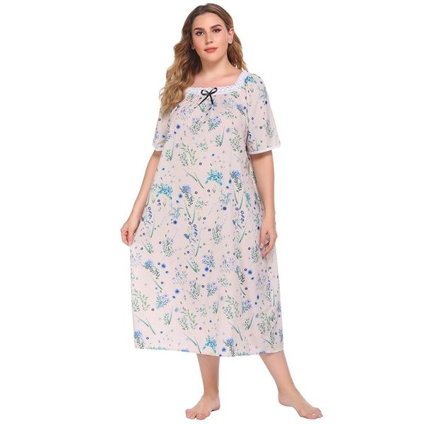 women's sleepwear casual loose female nightdress spring autumn ladies short-sleeved printed flowers nightgowns, Black;red