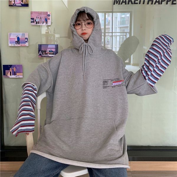 2021 new college style loose thin stitching striped letters hooded printed sweatshirt women fashion t2tq, Black
2021 new college style loose thin stitching striped letters hooded printed sweatshirt women fashion t2tq, Black
