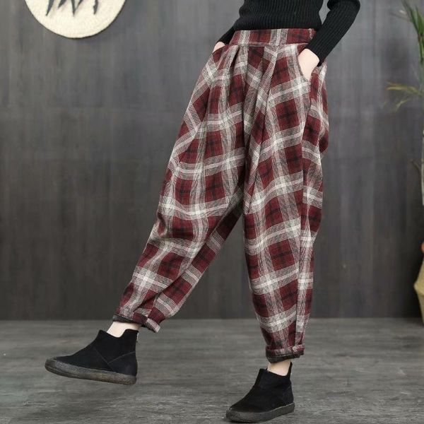 women's pants & capris autumn winter retro women loose fleece warm plaid trousers elastic waist pocket casual ladies 2021 blended, Black;white
women's pants & capris autumn winter retro women loose fleece warm plaid trousers elastic waist pocket casual ladies 2021 blended, Black;white