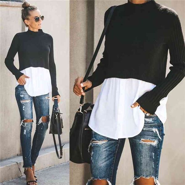 gaoke autumn winter black knit sweater women patchwork long sleeve button pullover jumper 210922, White;black
gaoke autumn winter black knit sweater women patchwork long sleeve button pullover jumper 210922, White;black