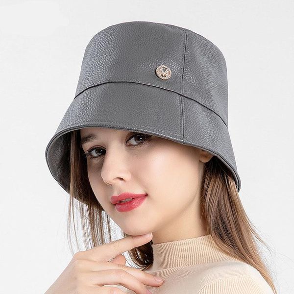 stingy brim hats autumn and winter pu leather women's fisherman hat all-match solid color bucket to keep warm retro basin, Blue;gray
stingy brim hats autumn and winter pu leather women's fisherman hat all-match solid color bucket to keep warm retro basin, Blue;gray