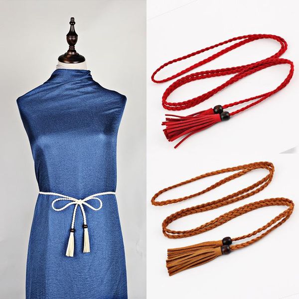 fashion braided belt for women hand-knitted leather long belt string waistband with tassel girls dress sweater waist belts, Black;brown
fashion braided belt for women hand-knitted leather long belt string waistband with tassel girls dress sweater waist belts, Black;brown