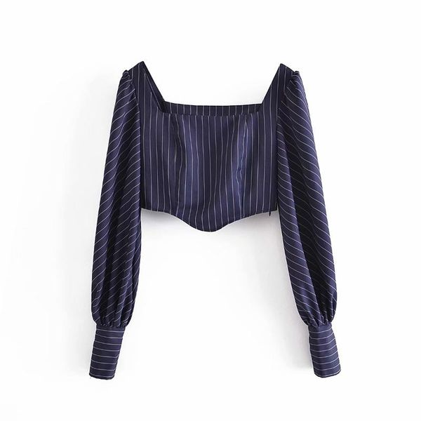women's blouses & shirts fashion women navy blue vertical stripe cropped above the belly button design long sleeve square neckasymmetry, White
women's blouses & shirts fashion women navy blue vertical stripe cropped above the belly button design long sleeve square neckasymmetry, White