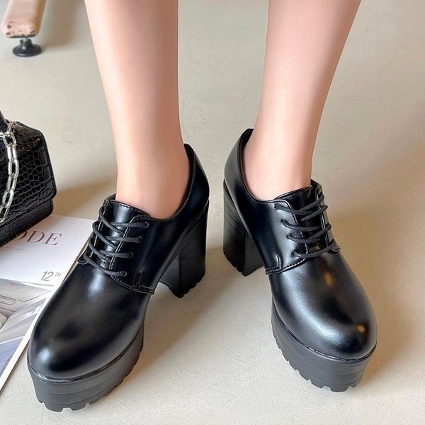 dress shoes rimocy autumn high heels platform pumps women lace up pu leather chunky heel woman british style working ladies, Black
dress shoes rimocy autumn high heels platform pumps women lace up pu leather chunky heel woman british style working ladies, Black
