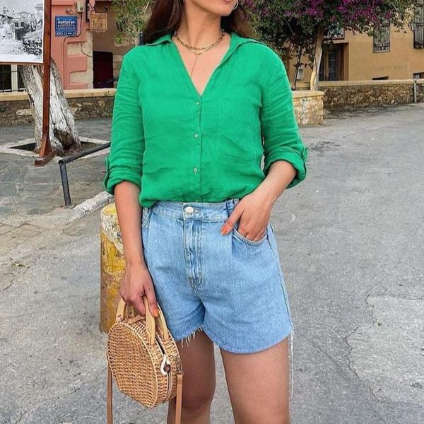women's blouses & shirts xeasy 2021 summer women vintage green cotton linen office lady single breasted shirt female streetwear ladies, White
women's blouses & shirts xeasy 2021 summer women vintage green cotton linen office lady single breasted shirt female streetwear ladies, White