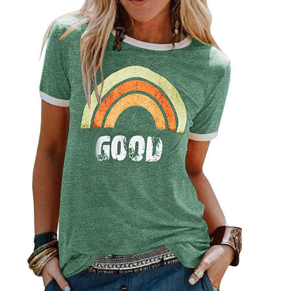 2021 fashion t shirts raiow print stitching short sleeve loose women's 9 colors 5, White
2021 fashion t shirts raiow print stitching short sleeve loose women's 9 colors 5, White
