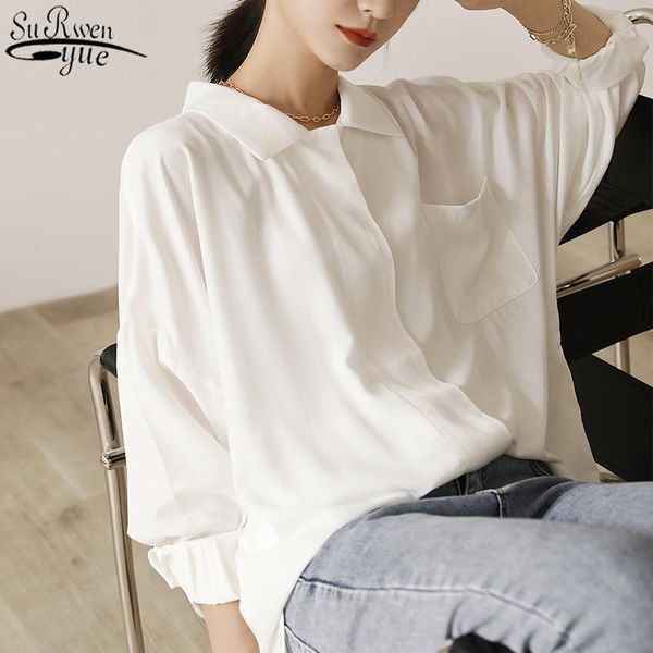 women's blouses & shirts 2021 autumn solid blouse women retro simple female single breasted loose shirt office lady style blusas 11341, White
women's blouses & shirts 2021 autumn solid blouse women retro simple female single breasted loose shirt office lady style blusas 11341, White