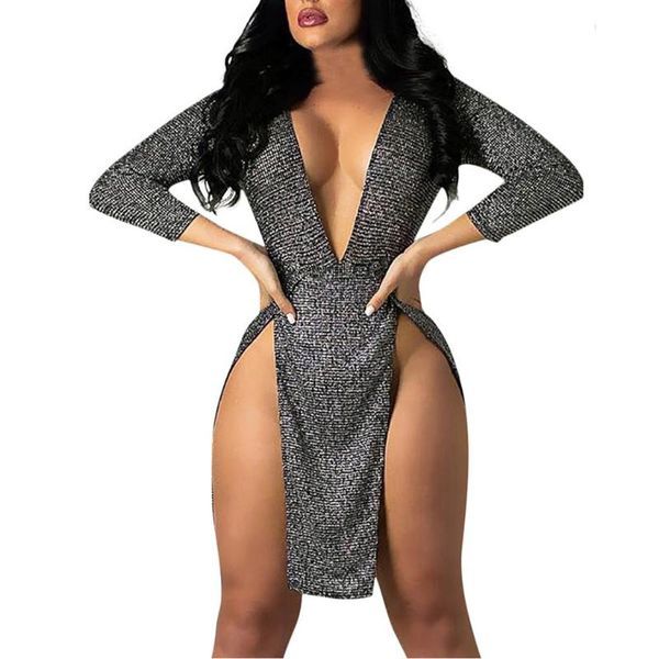 dress women deep v bandage bodycon evening party club split hem dress party summer elegant dresses for women, Black;gray
dress women deep v bandage bodycon evening party club split hem dress party summer elegant dresses for women, Black;gray