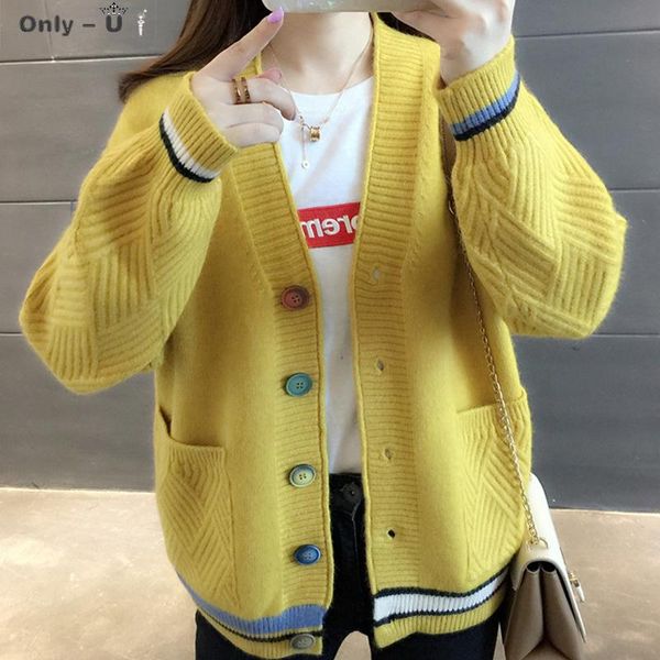 women's knits & tees knitted ladies sweater casual outwear jumper v-neck long sleeve single cardigan breasted with pockets female 2021, White
women's knits & tees knitted ladies sweater casual outwear jumper v-neck long sleeve single cardigan breasted with pockets female 2021, White
