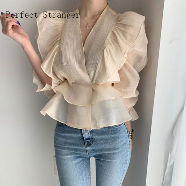 women's blouses & shirts 2021 summer arrival v collar ruffles long sleeve collect waist women chiffon blouse, White
women's blouses & shirts 2021 summer arrival v collar ruffles long sleeve collect waist women chiffon blouse, White