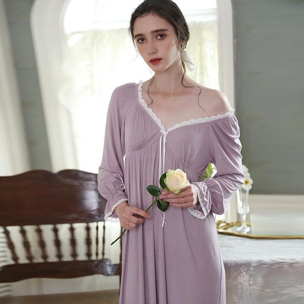 nightgown women nightwear modal romantic sleepwear dress, Black;red