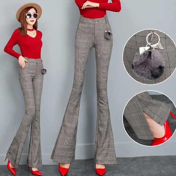 women's pants & capris spring and autumn office fur ball decoration flare women high waist button vintage plaid trousers split flared, Black;white
women's pants & capris spring and autumn office fur ball decoration flare women high waist button vintage plaid trousers split flared, Black;white